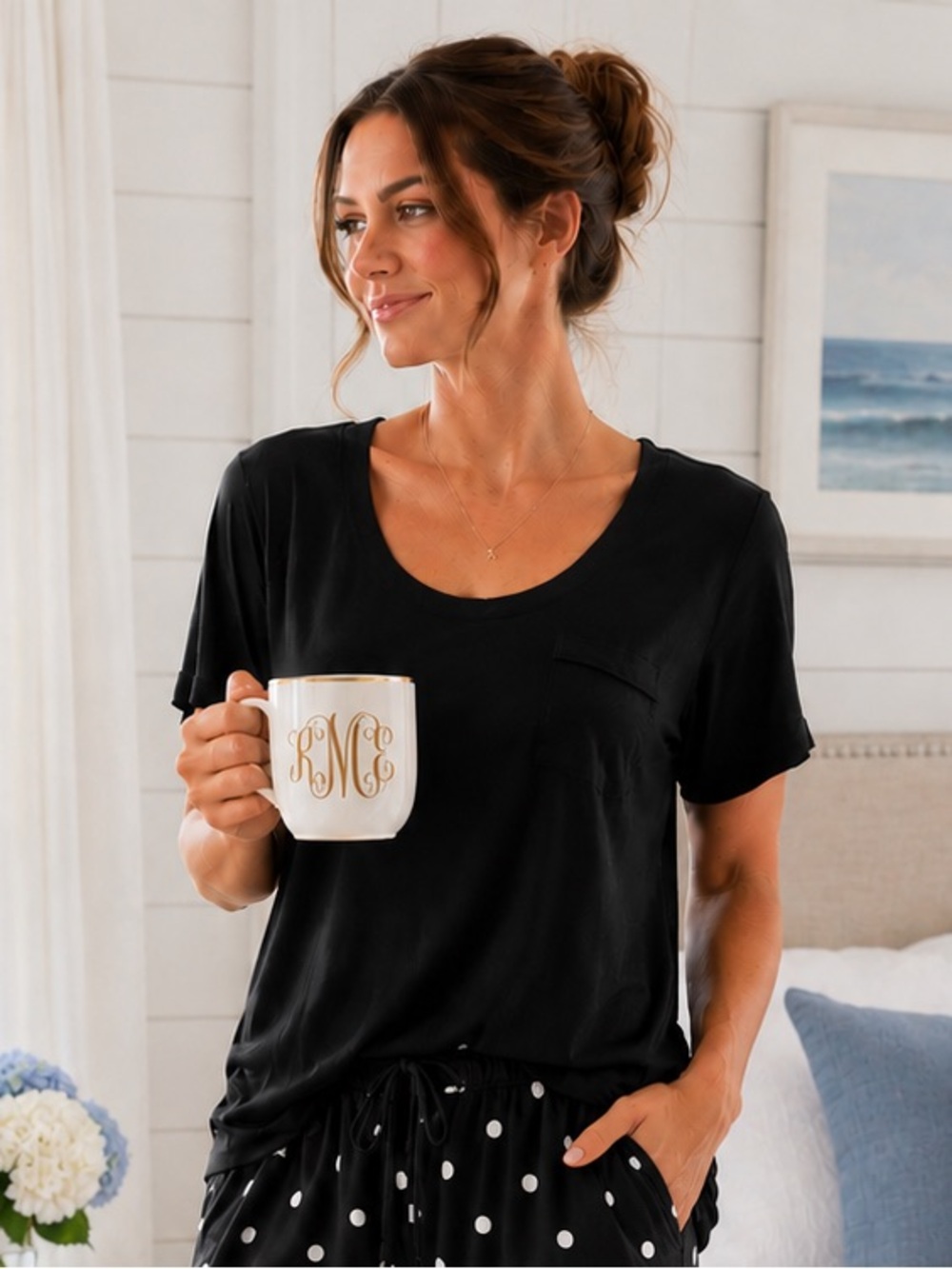 SOMA Cool Nights Black Sleep Tee Scoop Neck Pocket Pajama Top Soft Loungewear